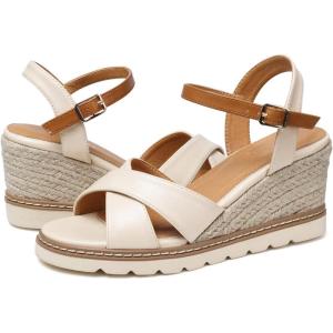 SHIBEVER Women’s Wedge Sandals Espadrille Wedge Platform Ankle Strap Open Toe Sandals Apricot 7