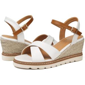 SHIBEVER Women’s Wedge Sandals Espadrille Wedge Platform Ankle Strap Open Toe Sandals White 5