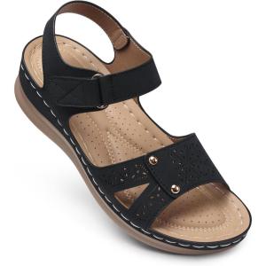 SHIBEVER Flat Sandals for Women Dressy: Comfortable Flats Sandals Women Open Toe Ankle Strap Walking Shoes Summer(66-black)