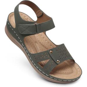 SHIBEVER Flat Sandals for Women Dressy: Comfortable Flats Sandals Women Open Toe Ankle Strap Walking Shoes Summer(66-green)
