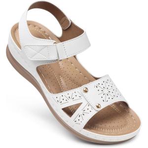 SHIBEVER Flat Sandals for Women Dressy: Comfortable Flats Sandals Women Open Toe Ankle Strap Walking Shoes Summer(66-white)