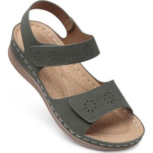 SHIBEVER Flat Sandals for Women Dressy: Comfortable Flats Sandals Women Open Toe Ankle Strap Walking Shoes Summer(Green)