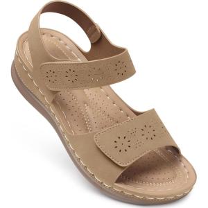 SHIBEVER Flat Sandals for Women Dressy: Comfortable Flats Sandals Women Open Toe Ankle Strap Walking Shoes Summer(Nude)