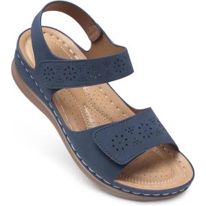 SHIBEVER Flat Sandals for Women Dressy: Comfortable Flats Sandals Women Open Toe Ankle Strap Walking Shoes Summer(Royal Blue)