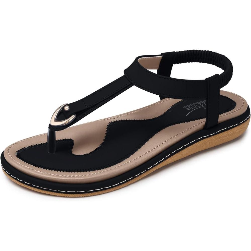 imageSHIBEVER Womens Sandals Summer Flat Dressy Casual Flats Sandals  TStrap Flip Flop Thong Sandals  Black Size 7 Comfy Walking