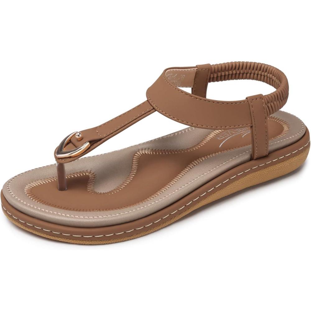 imageSHIBEVER Womens Sandals Summer Flat Dressy Casual TStrap Flip Flop Thong Flats Sandals  Comfortable Walking220 Brown