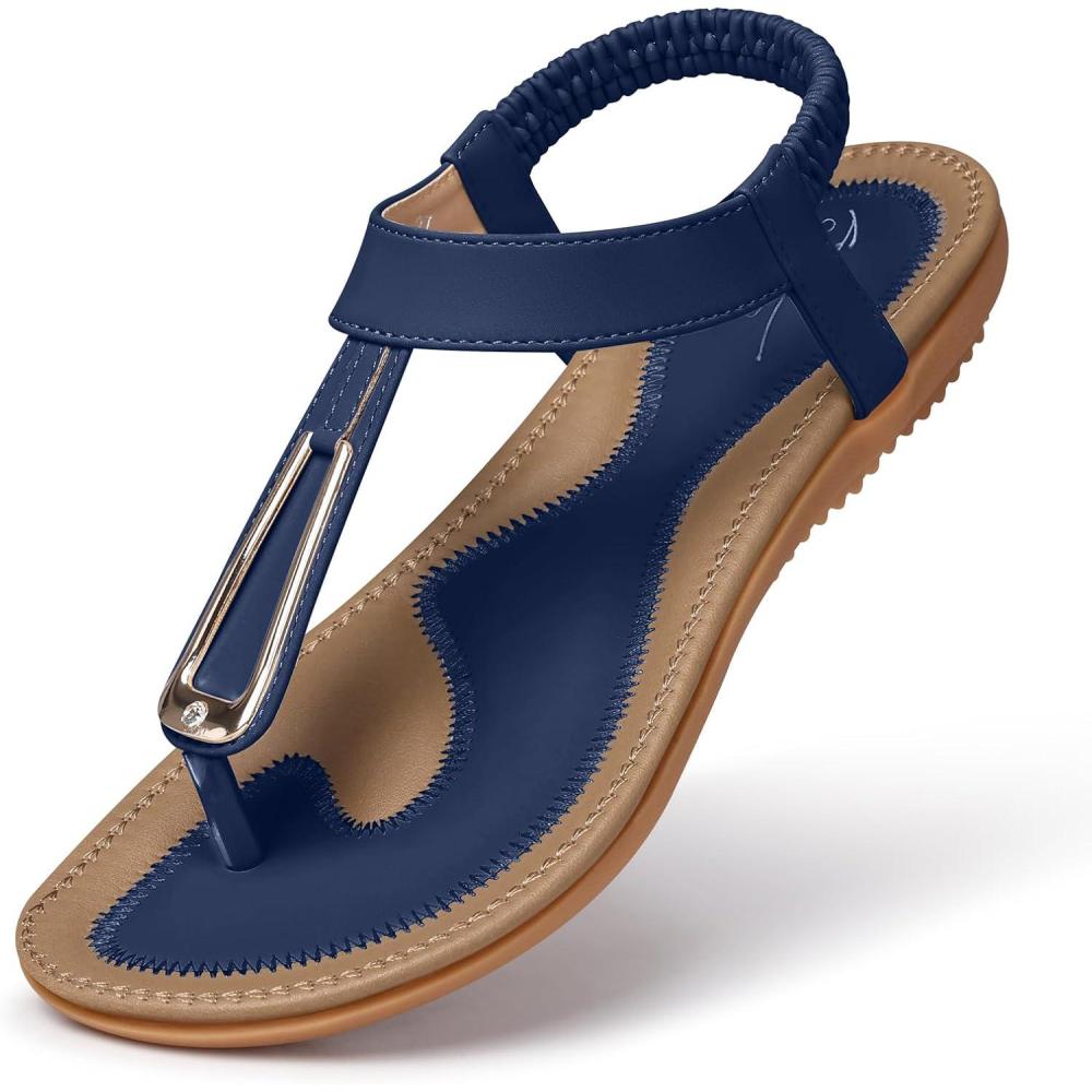 imageSHIBEVER Womens Sandals Summer Flat Dressy Casual TStrap Flip Flop Thong Flats Sandals  Comfortable Walking38darkblue