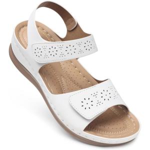 SHIBEVER White Flat Sandals for Woman Size 8