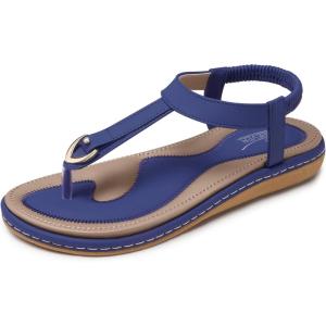 SHIBEVER Womens Sandals Summer Flat Blue Size 7
