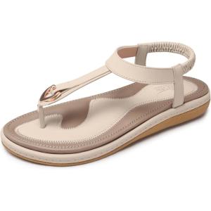 SHIBEVER Womens Sandals Summer Flat: Dressy Casual T-Strap Flip Flop Thong Flats Sandals – Comfortable Walking(220 Apricot)