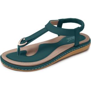 SHIBEVER Womens Sandals Summer Flat: Dressy Casual T-Strap Flip Flop Thong Flats Sandals – Comfortable Walking(220 Dark Green)