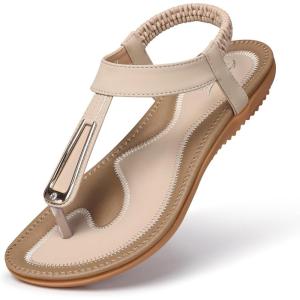 SHIBEVER Womens Sandals Summer Flat: Dressy Casual T-Strap Flip Flop Thong Flats Sandals – Comfortable Walking(38-apricot)