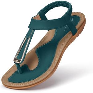 SHIBEVER Womens Sandals Summer Flat: Dressy Casual T-Strap Flip Flop Thong Flats Sandals – Comfortable Walking(38-darkgreen)