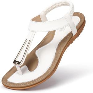 SHIBEVER Womens Sandals Summer Flat: Dressy Casual T-Strap Flip Flop Thong Flats Sandals – Comfortable Walking(38-white)