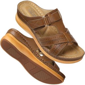 SHIBEVER Womens Sandals Wedge Comfortable: Orthopedic Wedge Sandalias Women – Slip on Platform Sandals Brown Size 8.5