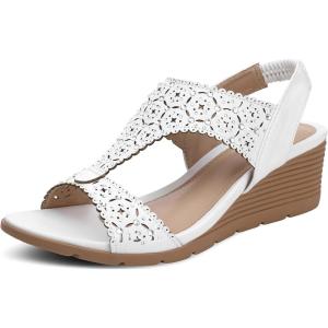 SHIBEVER Womens Sandals Wedge Low: Elastic Ankle Strap Wedge Sandals – Dressy Sandals Women – Comfortable Open Toe
