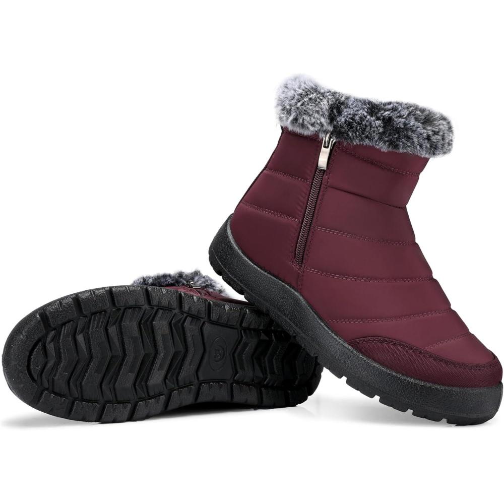 imageSHIBEVER Women Winter Snow Boots Black Waterproof Walking Booties Non Slip Fur Lined Warm Outdoor Ankle Short Boot57 Red