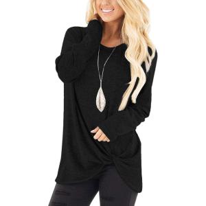SHIBEVER Long Sleeve Women Tops: Fall Casual Tunic Shirts for Womens Round Neck Twist Knotted Tee Blouses(655 Black)