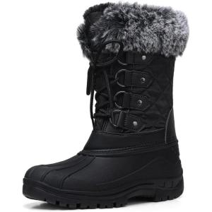 SHIBEVER Snow Duck Boots for Women: Black Winter Waterproof Insulated Mid-Calf Booties Cold Weather Warm Fur Lined Wide Outdoor Boot Size
