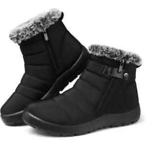 SHIBEVER Women Winter Snow Boots: Black Waterproof Walking Booties Non Slip Fur Lined Warm Outdoor Ankle Short Boot(31black)