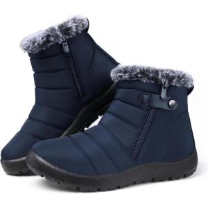 SHIBEVER Women Winter Snow Boots: Black Waterproof Walking Booties Non Slip Fur Lined Warm Outdoor Ankle Short Boot(31blue)