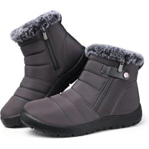 SHIBEVER Women Winter Snow Boots: Black Waterproof Walking Booties Non Slip Fur Lined Warm Outdoor Ankle Short Boot(31grey)