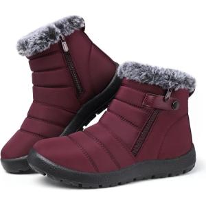 SHIBEVER Women Winter Snow Boots: Black Waterproof Walking Booties Non Slip Fur Lined Warm Outdoor Ankle Short Boot(31red)