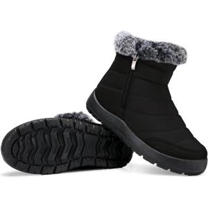 SHIBEVER Women Winter Snow Boots: Black Waterproof Walking Booties Non Slip Fur Lined Warm Outdoor Ankle Short Boot(57 Black)