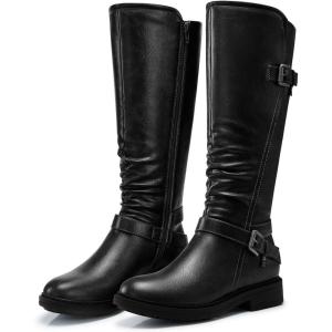 SHIBEVER Women’s Knee High Boots Comfortable Round Toe Low Heel Tall Booties with Side Zipper Fall Winter Dressy Shoes(Black)