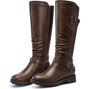 SHIBEVER Women’s Knee High Boots Comfortable Round Toe Low Heel Tall Booties with Side Zipper Fall Winter Dressy Shoes(Brown)