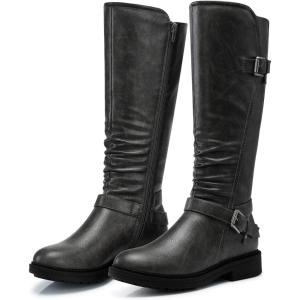 SHIBEVER Women’s Knee High Boots Comfortable Round Toe Low Heel Tall Booties with Side Zipper Fall Winter Dressy Shoes(Grey)