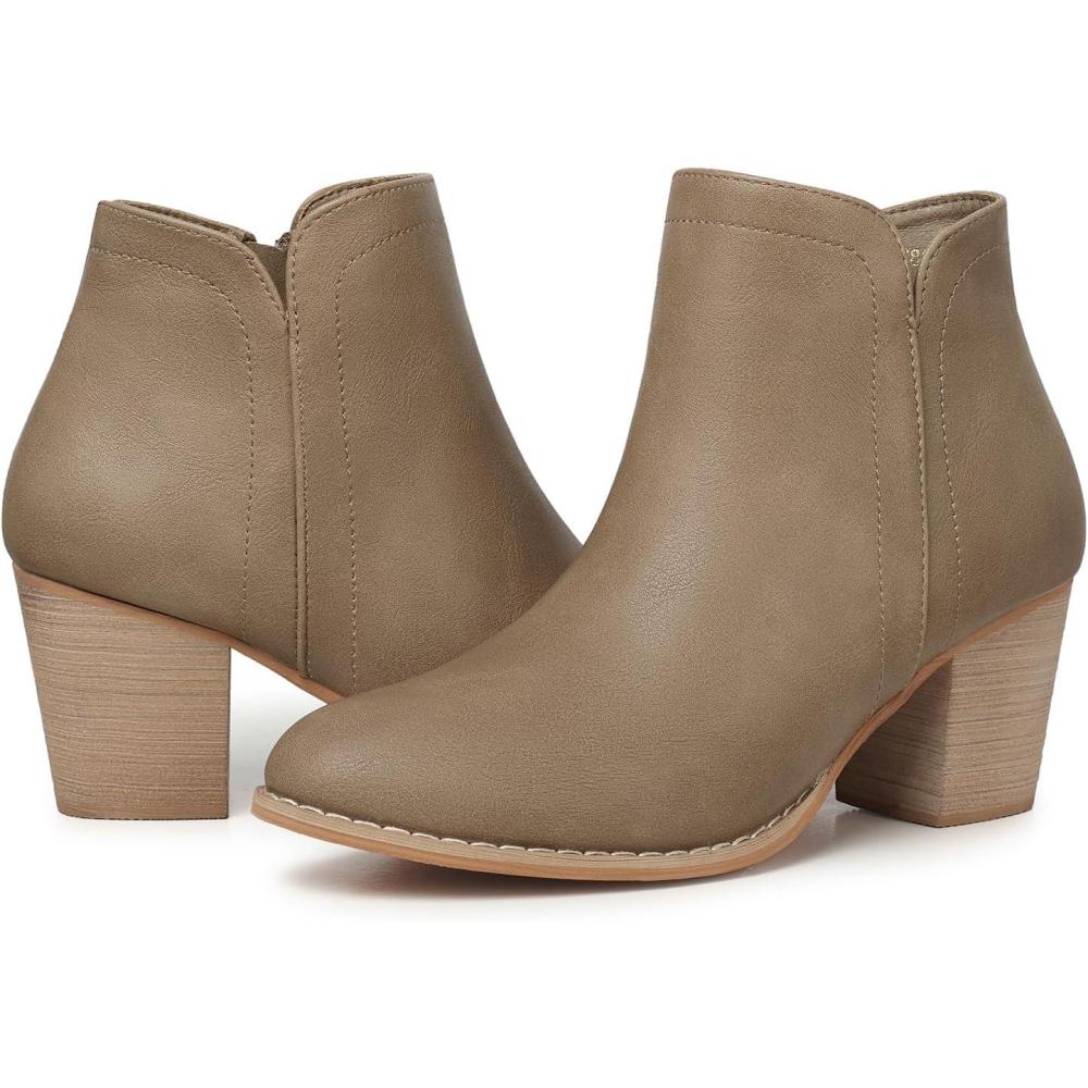 imageSHIBEVER Ankle Boots for Women Heel Pointed Toe Chunky Block Low Heels Winter Fall Side Zipper Short BootiesKhaki