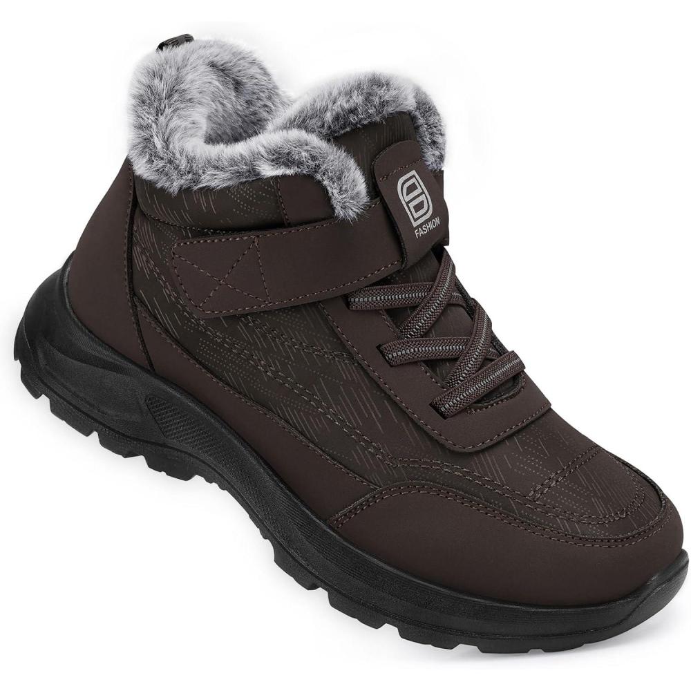 imageSHIBEVER Snow Boots for Women Winter Warm Fur Lined Ankle Snow Booties AntiSlip Waterproof Comfortable Outdoor Winter Shoes83brown