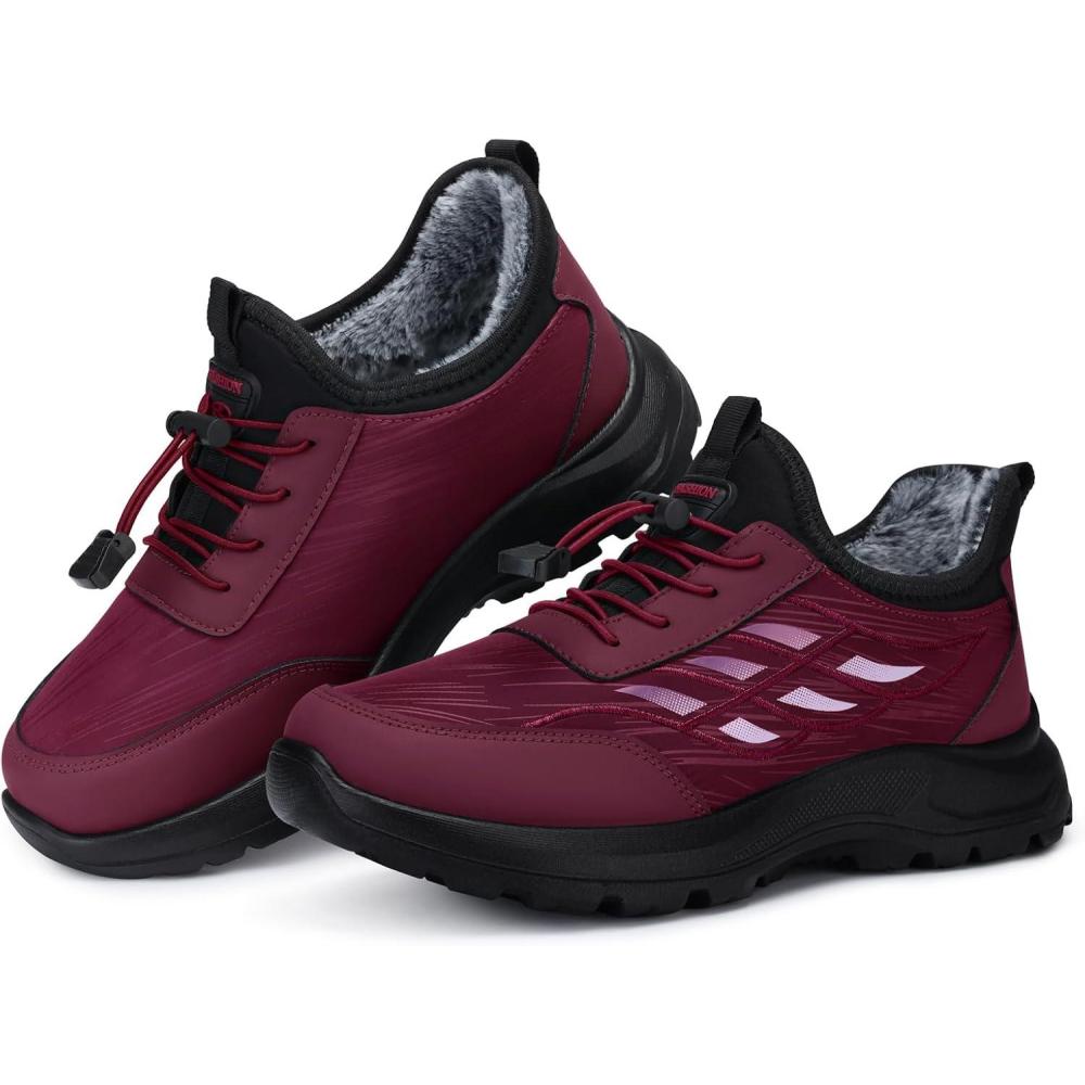 imageSHIBEVER Winter Snow Boots for Women Warm Fur Lined Ankle Booties Comfortable Slip on Waterproof Outdoor Short Shoes76red