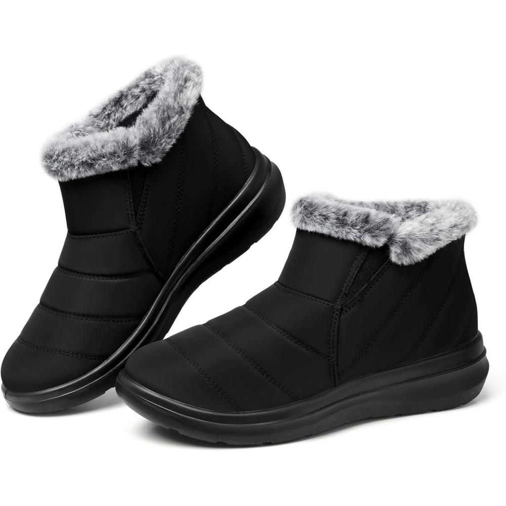 imageSHIBEVER Winter Waterproof Boots for Women Snow Womens Ankle Fur Lined Shoes Slip On Warm Insulated Winter Boot09 Black