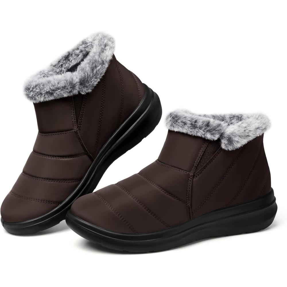 imageSHIBEVER Winter Waterproof Boots for Women Snow Womens Ankle Fur Lined Shoes Slip On Warm Insulated Winter Boot09 Brown