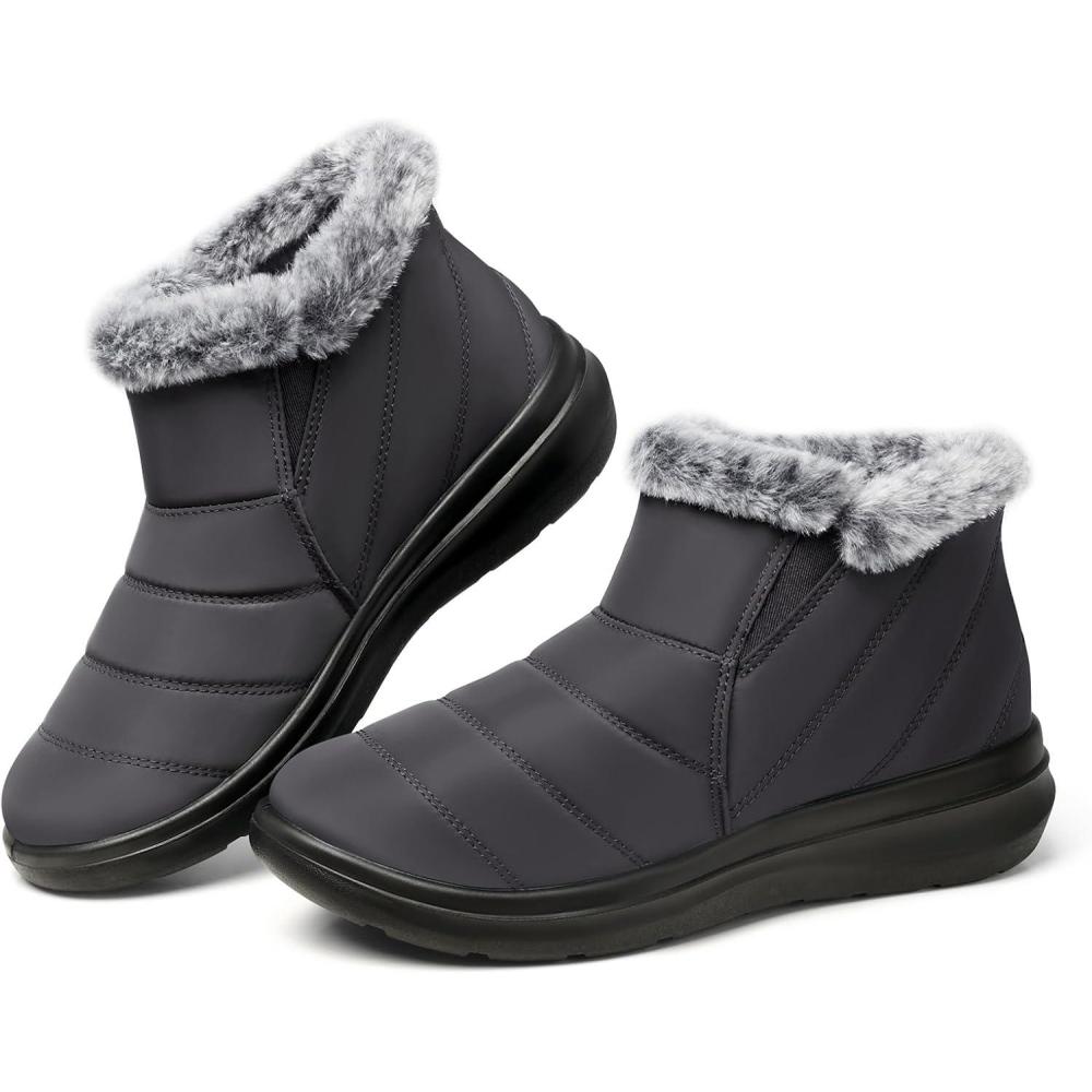 imageSHIBEVER Winter Waterproof Boots for Women Snow Womens Ankle Fur Lined Shoes Slip On Warm Insulated Winter Boot09 Gray