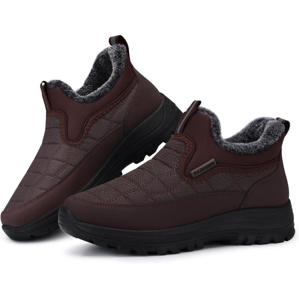 imageSHIBEVER Winter Waterproof Boots for Women Snow Womens Ankle Fur Lined Shoes Slip On Warm Insulated Winter BootBrown 68