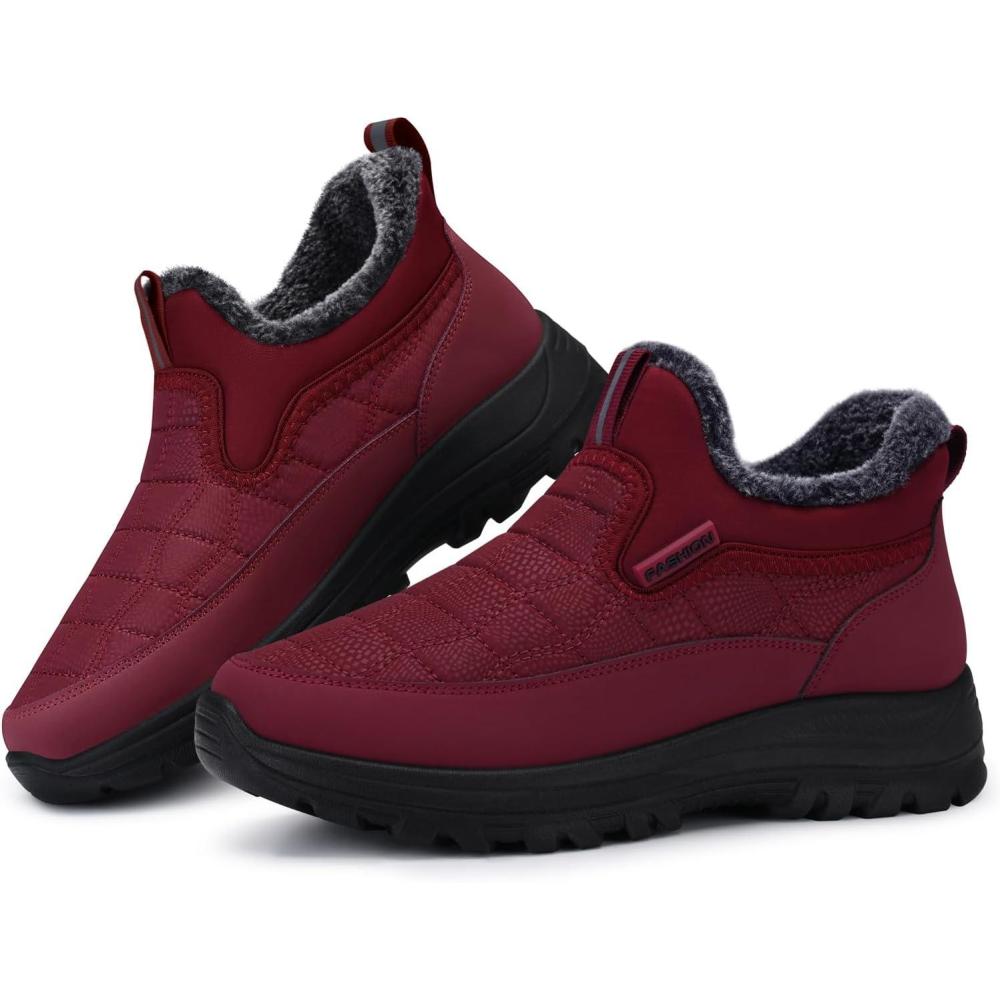 imageSHIBEVER Winter Waterproof Boots for Women Snow Womens Ankle Fur Lined Shoes Slip On Warm Insulated Winter BootRed 68
