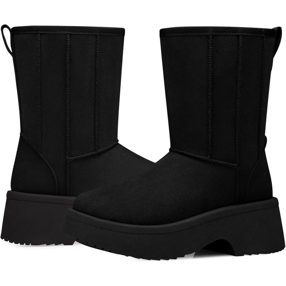 imageSHIBEVER Womens Snow Boots Winter Suede Fur Lined Waterproof AntiSlip Furry Platform Women Ankle Snow Boots29 Black