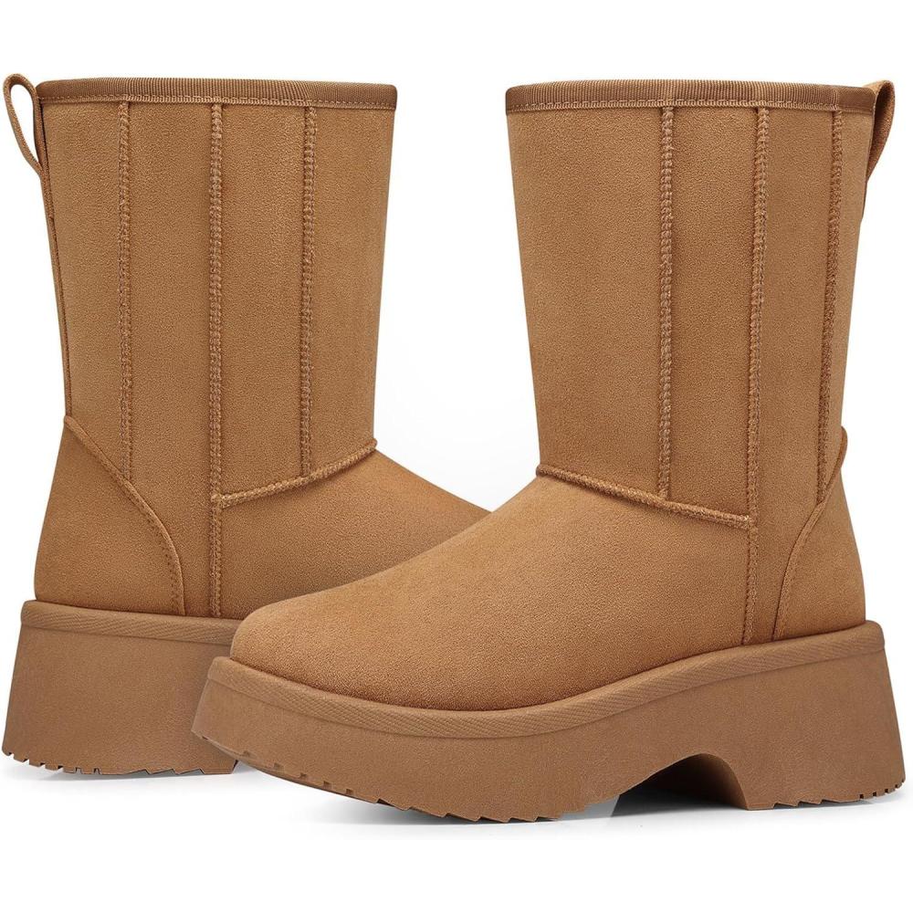 imageSHIBEVER Womens Snow Boots Winter Suede Fur Lined Waterproof AntiSlip Furry Platform Women Ankle Snow Boots29 Chestnut