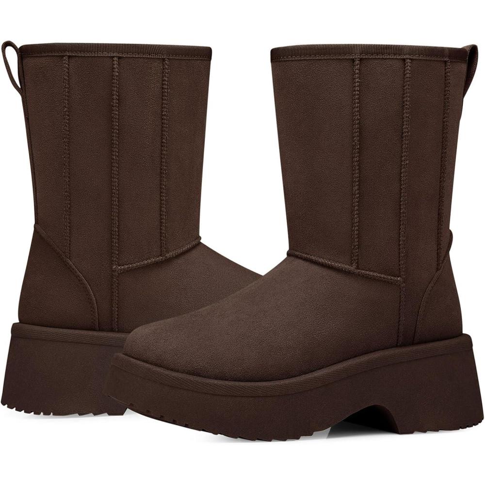 imageSHIBEVER Womens Snow Boots Winter Suede Fur Lined Waterproof AntiSlip Furry Platform Women Ankle Snow Boots29 Tan