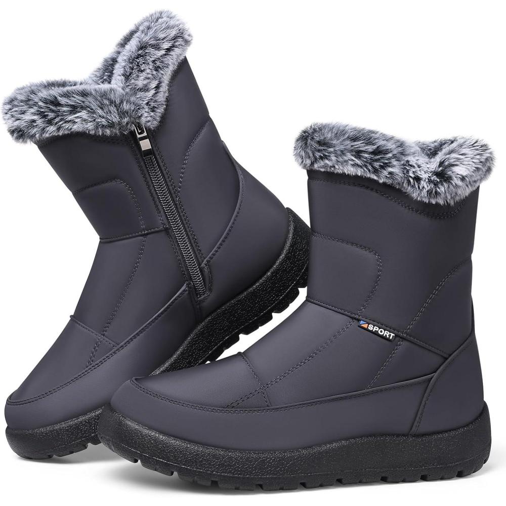 imageSHIBEVER Womens Snow Boots Winter Waterproof Fur Lined AntiSlip Ankle Booties Outdoor Comfortable Warm Women Snow BootGrey