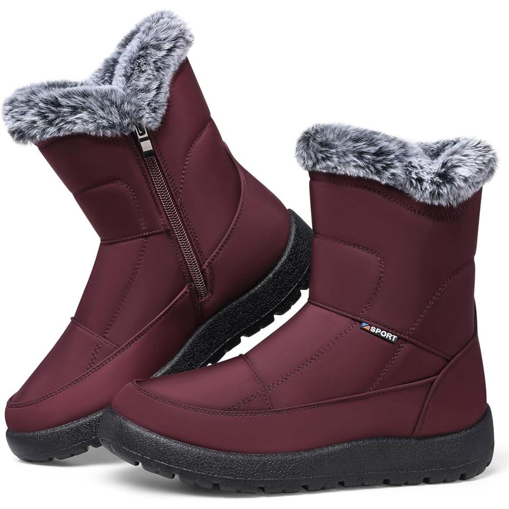 imageSHIBEVER Womens Snow Boots Winter Waterproof Fur Lined AntiSlip Ankle Booties Outdoor Comfortable Warm Women Snow BootRed