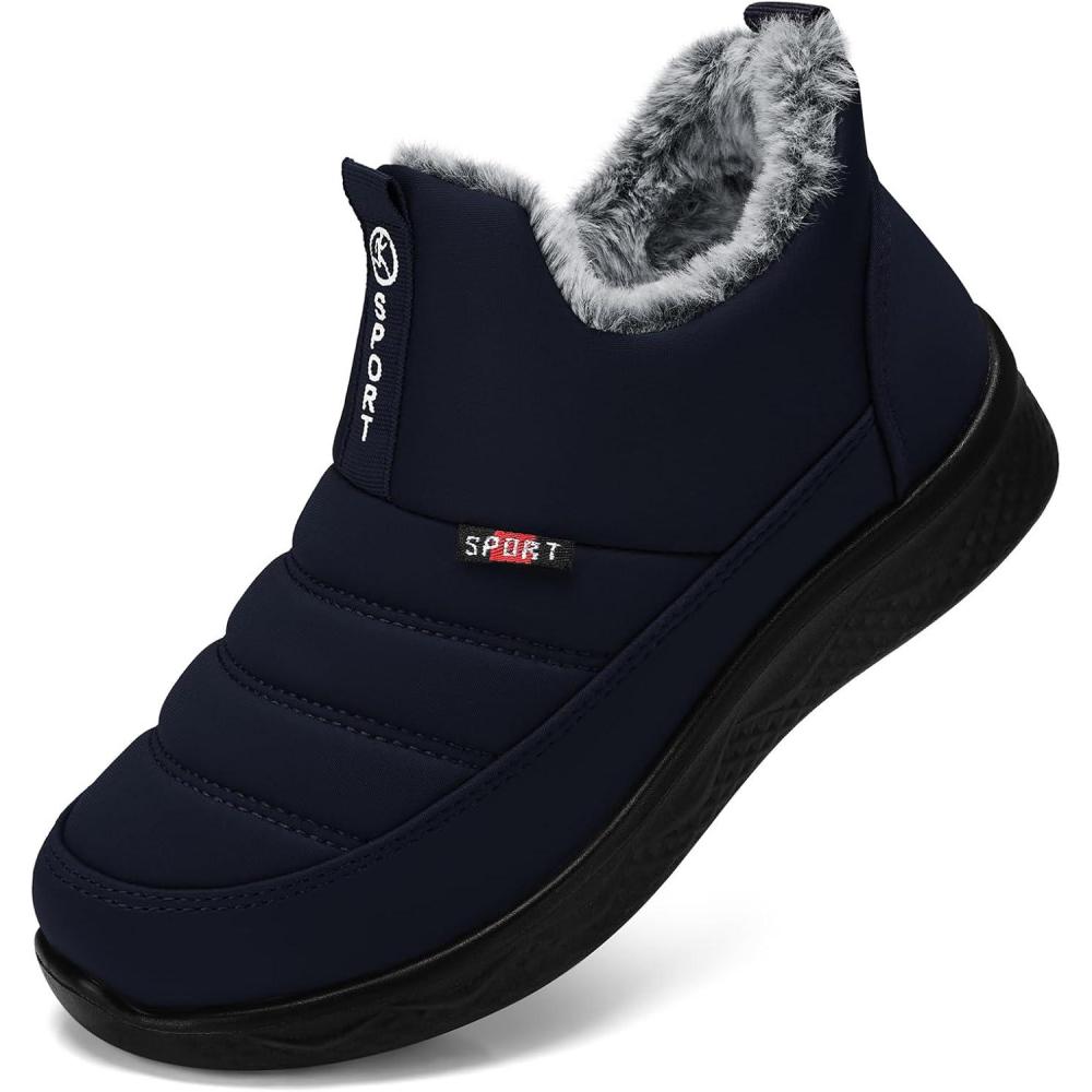 imageSHIBEVER Womens Winter Snow Boots Women Ankle Booties Warm Fur Lined Waterproof Insulated Slip On Outdoor Shoes03 Blue