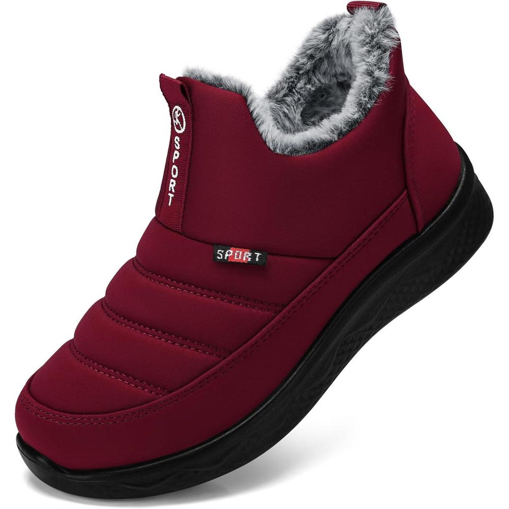 imageSHIBEVER Womens Winter Snow Boots Women Ankle Booties Warm Fur Lined Waterproof Insulated Slip On Outdoor Shoes03 Red