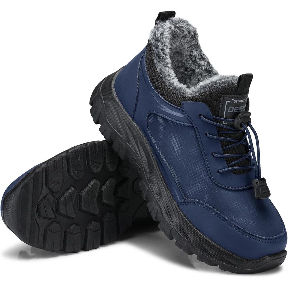 imageSHIBEVER Womens Winter Snow Boots Women Ankle Booties Warm Fur Lined Waterproof Insulated Slip On Outdoor Shoes77 Blue