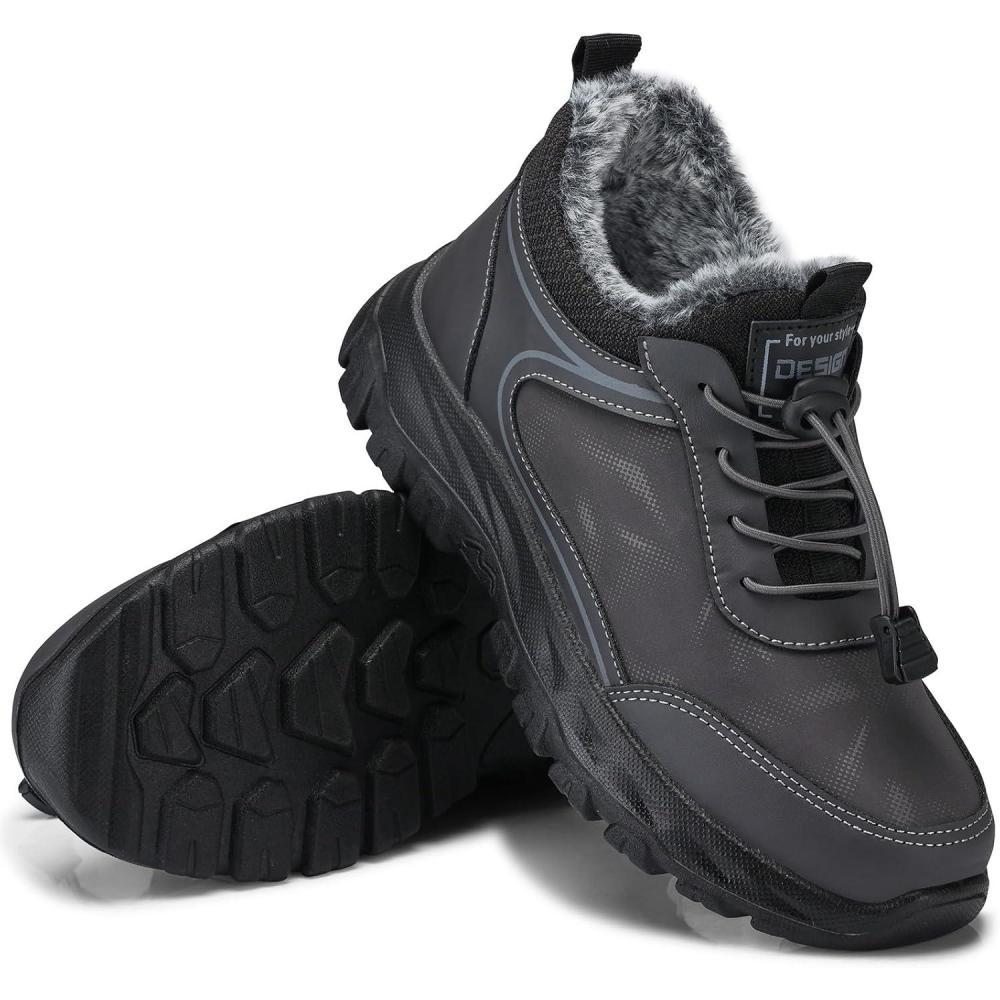 imageSHIBEVER Womens Winter Snow Boots Women Ankle Booties Warm Fur Lined Waterproof Insulated Slip On Outdoor Shoes77 Grey