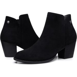 SHIBEVER Ankle Boots for Women Heel: Pointed Toe Chunky Block Low Heels Winter Fall Side Zipper Short Booties(Black)