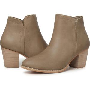 SHIBEVER Ankle Boots for Women Heel: Pointed Toe Chunky Block Low Heels Winter Fall Side Zipper Short Booties(Khaki)